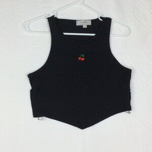 No Comment NY-LA Black Sleeveless Cropped Blouse Top Size L Stretch Ribbed